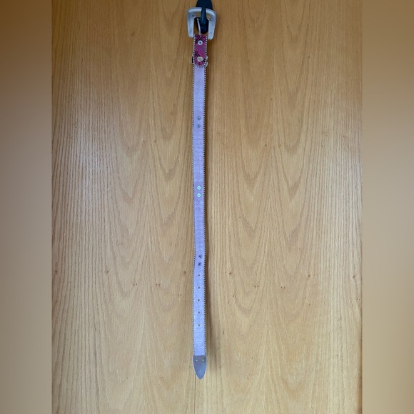 Pink Bling Rhinestone Snake Texture Leather Belt-Size: 22-Metal Studs Detailing - Picture 7 of 7